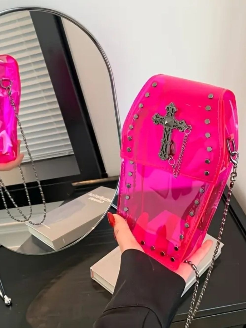 Hot Pink Transparent Jelly Coffin Bag
